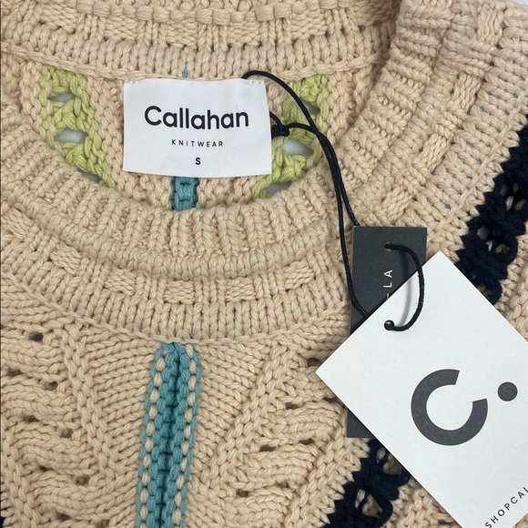 Callahan Knitwear Beige Multicolor Knit Crew Neck Sweater Cropped Long Sleeve - Picture 7 of 12